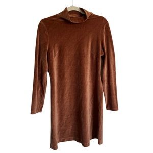 EVERLANE Brown velvet mock neck long sleeve mini dress